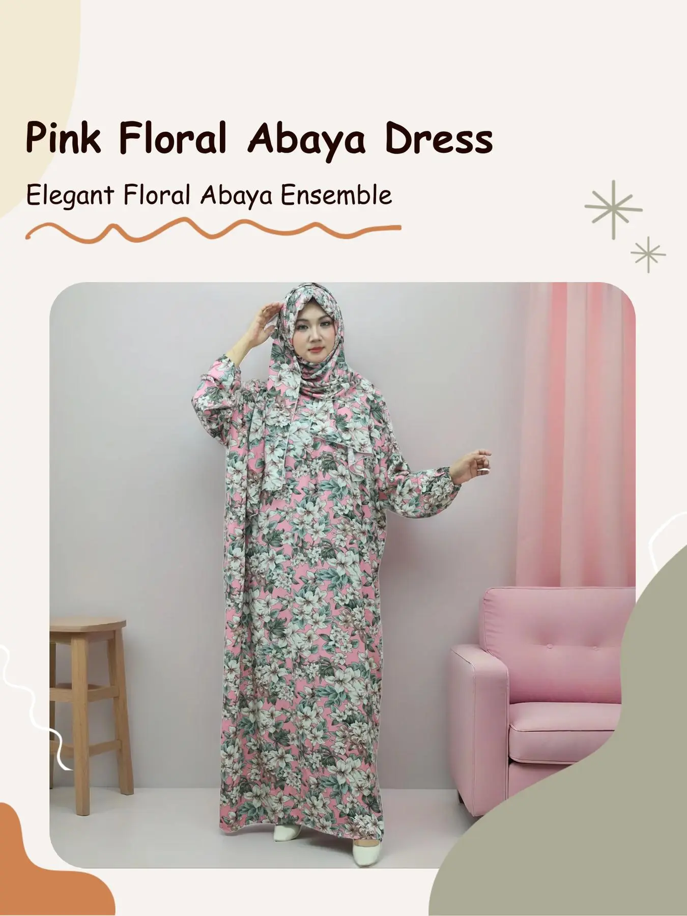 Muslim Women's Floral One-Piece Islamic Prayer Dress, Modest Long Sleeve Loose-Fit Maxi Abaya Clothing, All-Over Print, Ideal for Ramadan & Daily Wear