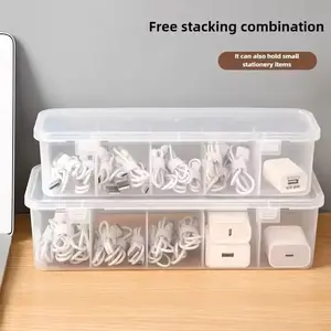 Transparent Data Cable Organizer Case Classification Dustproof Card Organizer with Lid Clutter Collection Box for Office Home