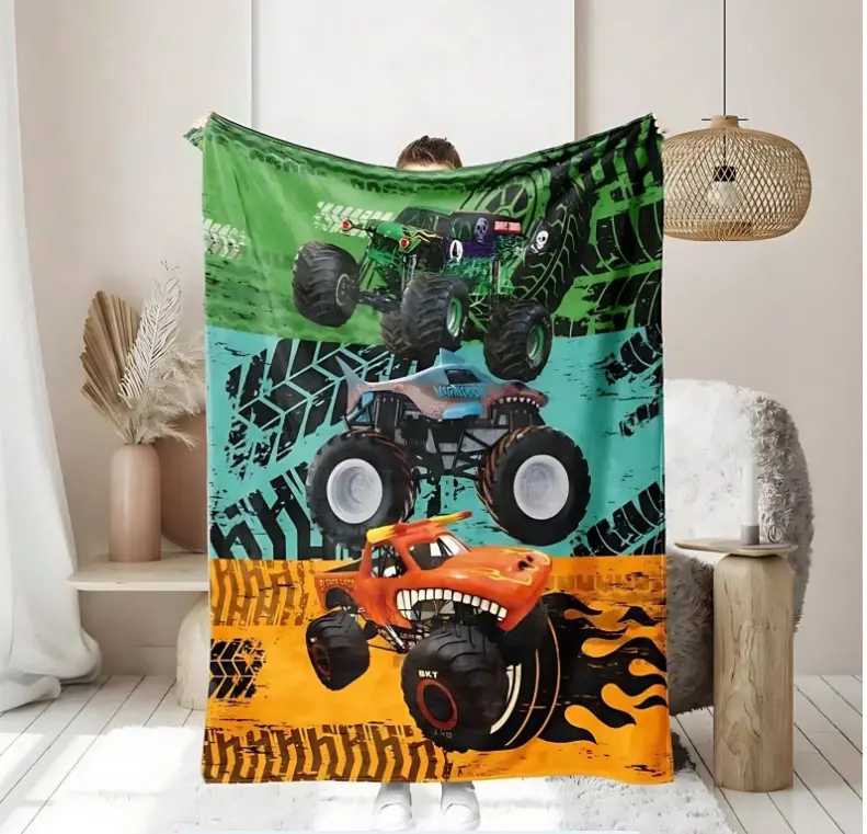 Multifunctional Modern Flannel Super Soft Lightweight Throw Blanket - 1-Count Car-Themed Cars Graphic Throw, Airplane Blanket with Elegant Colors, Ideal for Home TV Watching, Gifting, Airplane Blankets Serene Atmosphere