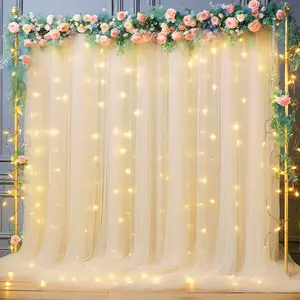 1set 9.84ft x 7.05ft Champagne Sky Blue Pink White Green Purple Sheer Backdrop Curtains with Lights for Baby Shower Wedding Bridal Shower Happy Birthday Party Decor Photobooth Props Holiday Festival Decor Home Decorative Hanging Ornaments