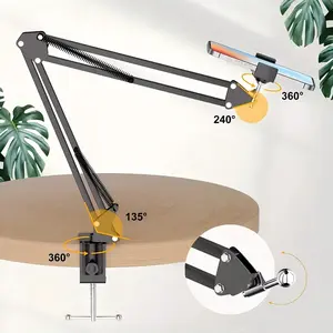 Overhead Video Stand Overhead Tripod Mount with Articulating Arm Flexible Cell Phone Stand Arm with Phone Holder and Table Clamp for Phone Video Recording Live Stream Phone Camera Ring Light Lamp