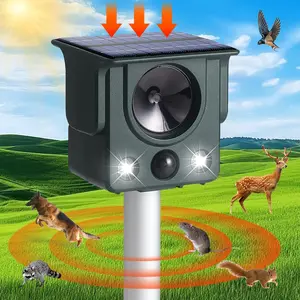 Solar-powered animal repellent device, frequency-hopping ultrasonic rodent repellent device, outdoor alarm sound bird repellent device, suitable for use in courtyards, gardens, and farms.
