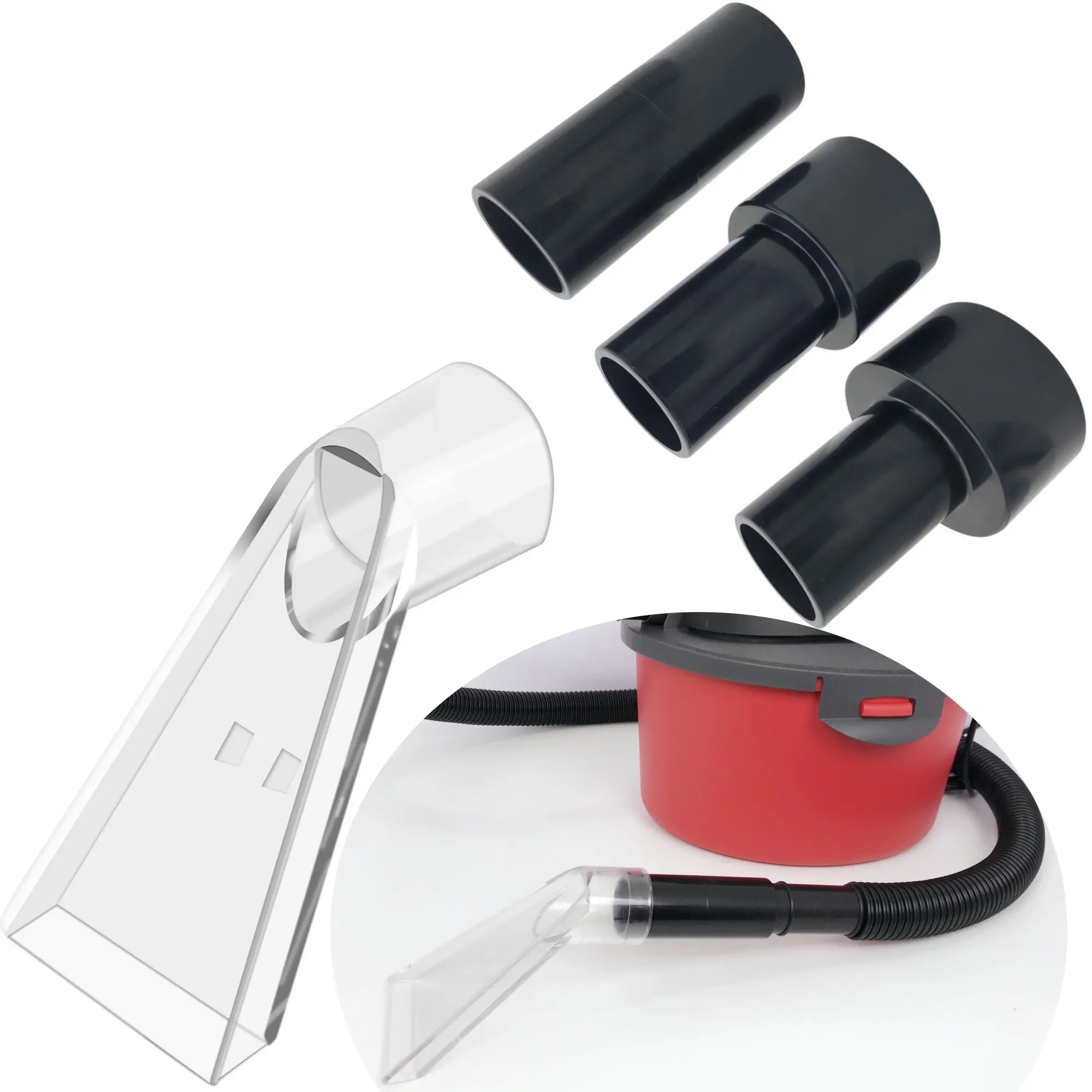 Happy Tree Universal Fits All Shop Vacs with 2-1/2" & 1-7/8" & 1-1/4" Adapters Clear Extraction Accessory Nozzle for Auto Detailing, Shop Vac Extractor Attachment for 1-26 Gallon Wet Vacuum Cleaners