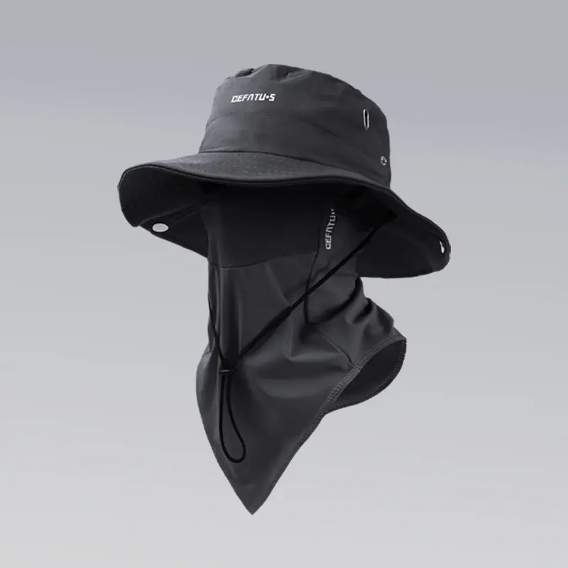 CEFATU.S 2-Piece Outdoor Wide-Brim Lightweight Sun Hat & Ice Silk Face Mask Set, Foldable Unisex Beach Fishing Cap Set for Hiking Work, Sun Bucket Hat, Fisherman Hat