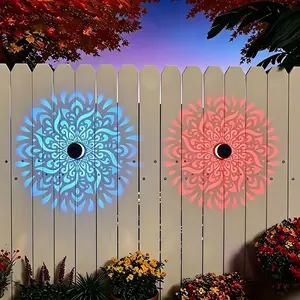 2-Pack Solar Mandala Projector Wall Lights, Waterproof Durable Metal Fence Light, Outdoor Decorative Lights for Garden, Patio, Backyard and Courtyard