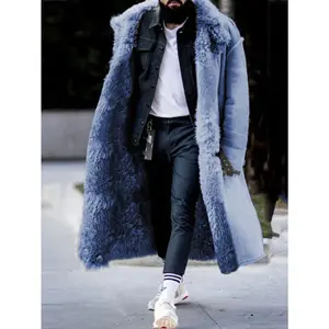 Bmuvlss Men's Thickened Faux Fur Coat Winter Warm Windproof Full-Length Collar - Large Size Mid-Length Jacket (No- Design), Machine Washable Red/Black/ Color Options - Luxury Outerwear for Big & Tall Men, PLUS SIZE