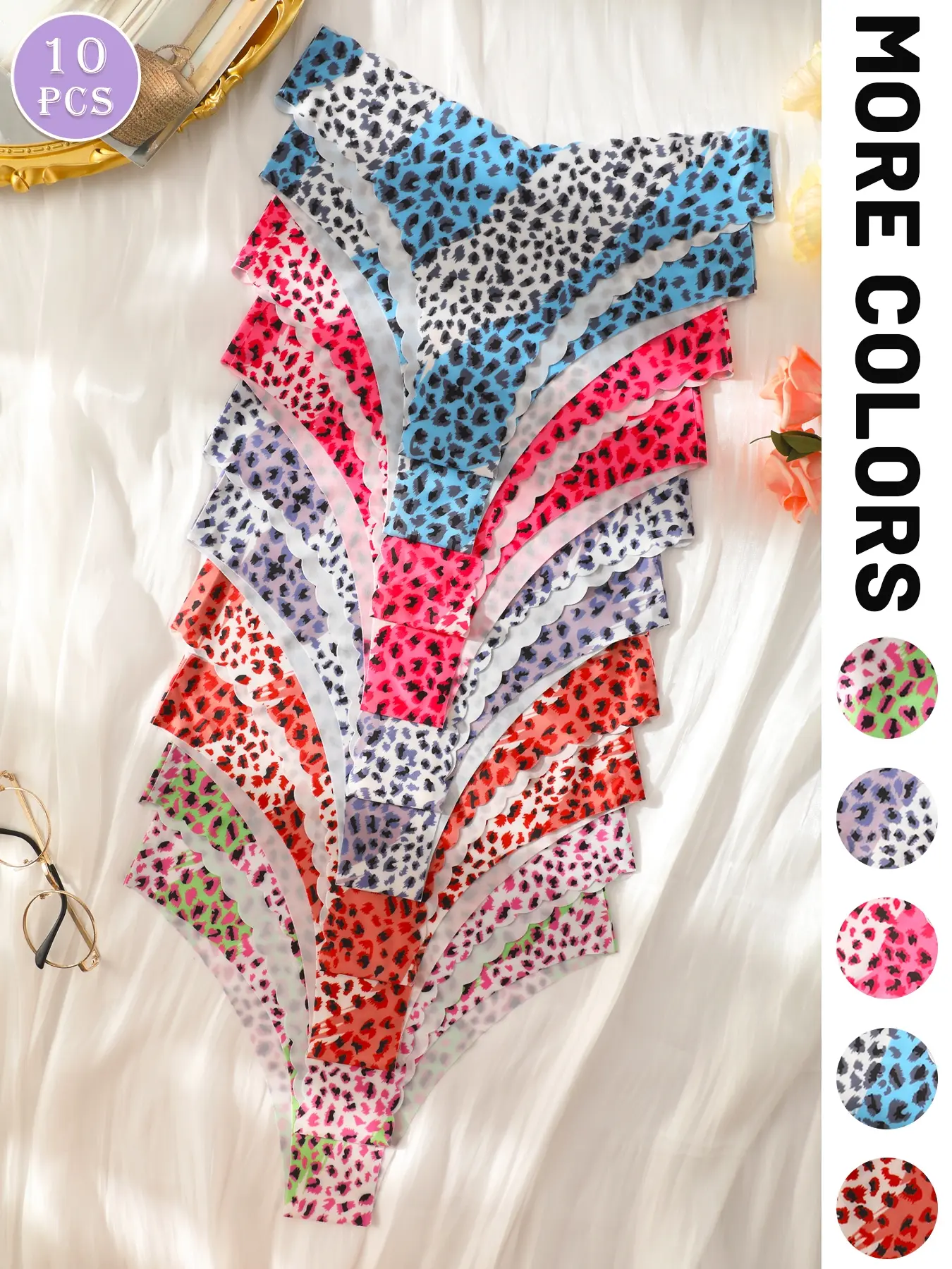 10 Pcs Women's Briefs, Leopard Print, Low Waist, Slim-Fitting, Sexy Design, All Seasons, Perfect for Daily Wear and Special Occasions