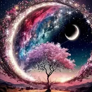 Cherry Blossom Tree Pattern Floral Design DIY Diamond Arts Full Coverage Colorful Painting Kit without Frame, DIY 5D Diamond Arts Colorful Painting Kit, Wall Art Decor for Home, Creative Craft Enchanting, Canvas Size