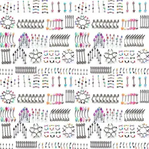110 PCS Body Jewelry Piercing Eyebrow Navel Belly Tongue Lip Bar Ring 22 Styles