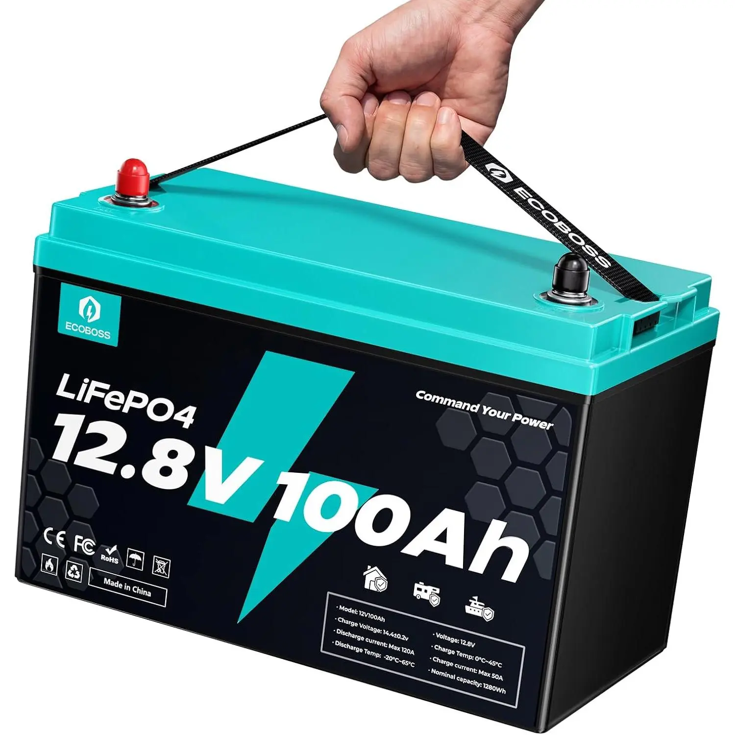 [Summerfinds] ECOBOSS 12.8V 100Ah LiFePO4 Battery Group 31, 1280Wh Deep Cycle Lithium Battery, 120A BMS, 15000+ Cycles, Low-Temp Cutoff Protection, Lithium Battery for RV, Marine, Trolling Motor, Solar, Off Grid Portable Power Station