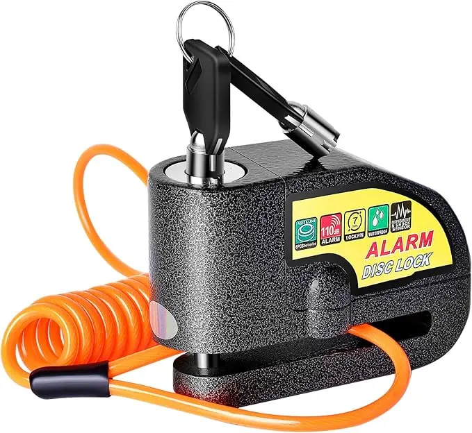 2026 Motorcycle Alarm Disc Brake Lock,Anti-Theft Waterproof,110 dB Alarm Sound with 5ft Reminder Cable Keys,for Motorcycles Bike Scooter Carry Pouch