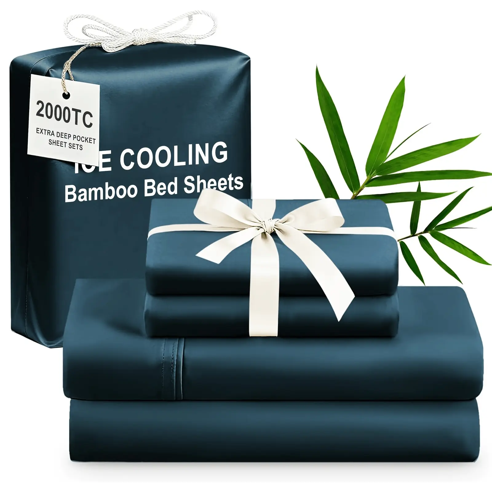 SASTTIE 4pcs Bamboo Cooling Bedding - Extra Deep Pocket Breathable And Cooling - Suitable for Hot Sleepers And Sweats, Children Pillowcases, Flat Sheet And Fitted Sheet - A Perfect Gift for Family, Queen And King Sizes