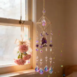 Ling Cone Sun Catcher Hanging Decoration, Crystal Ball Prism Rainbow Maker, Bohemian Style Natural Agate Pendant Hanging Decoration Dream Catcher, Indoor and Outdoor Decoration, Ideal Gifts for Birthday, Valentine's Day, Mother's Day