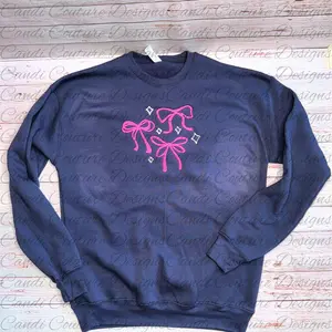 Coquette-Style Sweatshirt with Embroidered Bows and Stars | Feminine and Cute Fashion