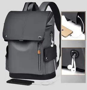 Smart Travel backpack Waterproof,Scratch-Resistant,Camping,Hiking,Sport,school,college Bag,Business,fits up to 15.6 Inch Laptop with built-in USB port & headphones port for Men & Women Black-Gray
