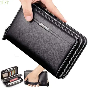 TLXT Men's Large Capacity Leather Wallet with Phone Holder & Photo Pocket - Retro Zip-Around Long Purse Suitable for Business, Travel, Daily Use - Multi-Functional Card Case with Cash, ID Holder (Gift for Men)