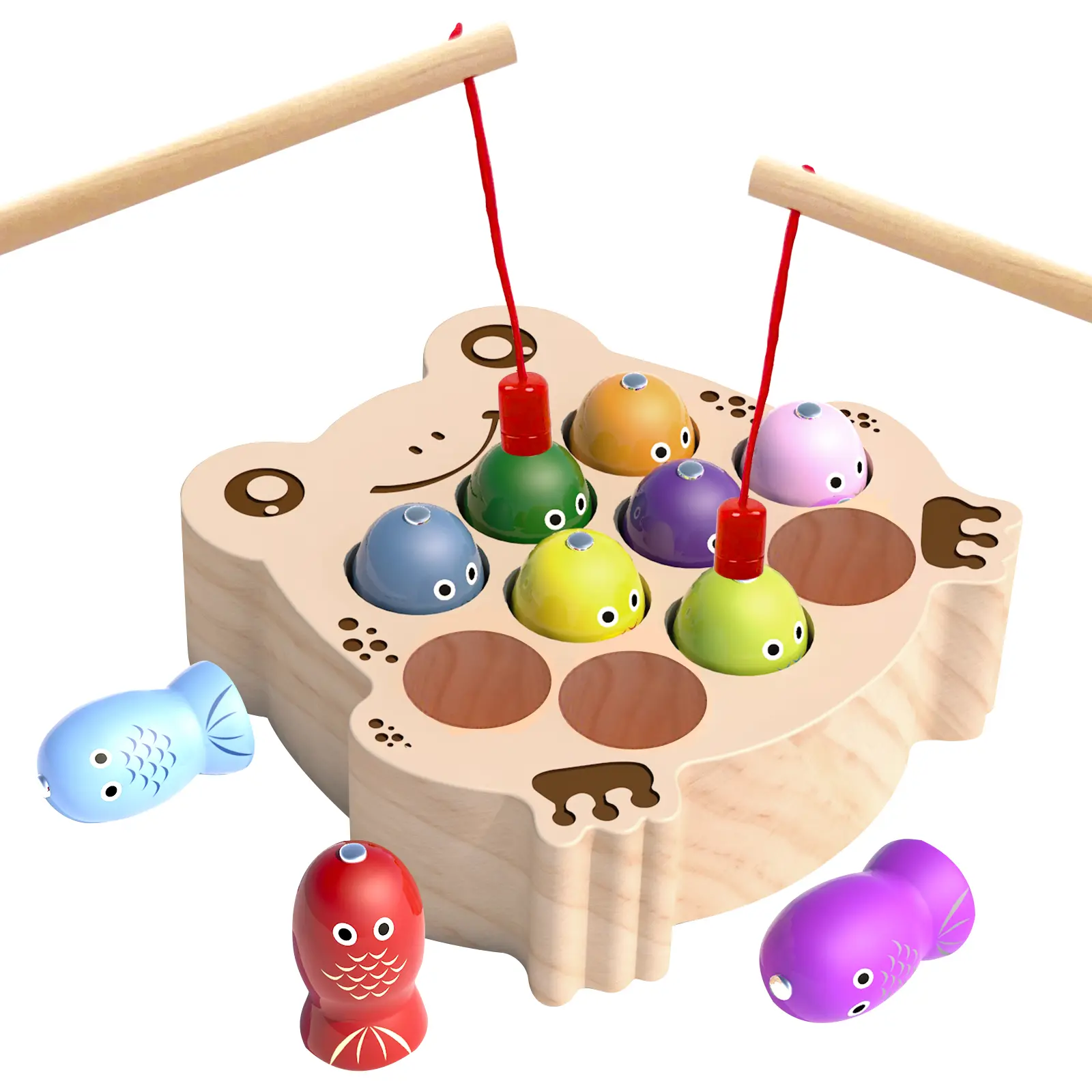 Edutree Wooden Magnetic Frog Fishing Game for Toddlers, Montessori Sensory Toy for 1-3 Years Old, Fine Motor Skill Development & Color Recognition for Boys and Girls, Birthday Halloween Gifts Preschool Busy Board Multi Activity Playset, Mother's Day