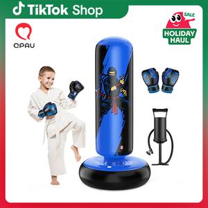 Christmas Gifts QPAU Premium PVC Kids Punching Bag 66 Inch Stable Inflatable Rebound Boxing Bag with Gloves Stand for Karate Taekwondo MMA Training Exercise Fitness Strength Fun Ages 6-12