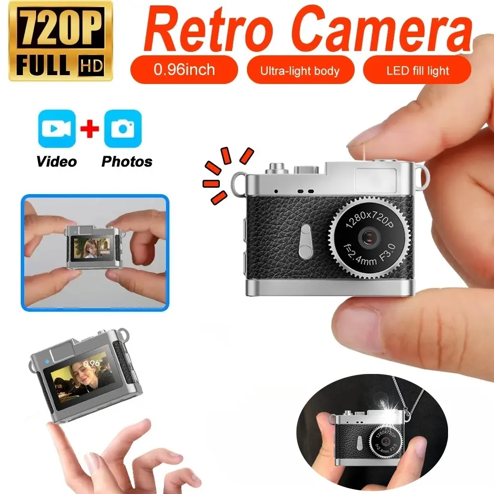 1PC Mini Camera with Screen Indoor Home Outdoor Sport HD 720p Portable Vintage Very Small Camcorder Video Recorder Support TF Card Boys and Girls' Birthday Gifts Graduation Gifts Premium Portable Camcorder