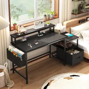 【dealsforyoudays】Raybee 55'' Gaming Desk with LED Computer desk with Drawer and Side Pocket & 125V Power Outlets USB for Home Office & Bedroom,Easy Assemble and Space-Saving,Gaming Equipment with Monitor Stand