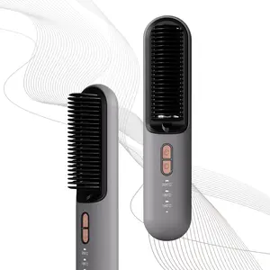 Wireless Hair Straightener Brush  Ionic Fast Heating Anti-Scald & Auto Shut-Off,USB Rechargeable  2-in-1 Curler & Straightener Portable & Safe