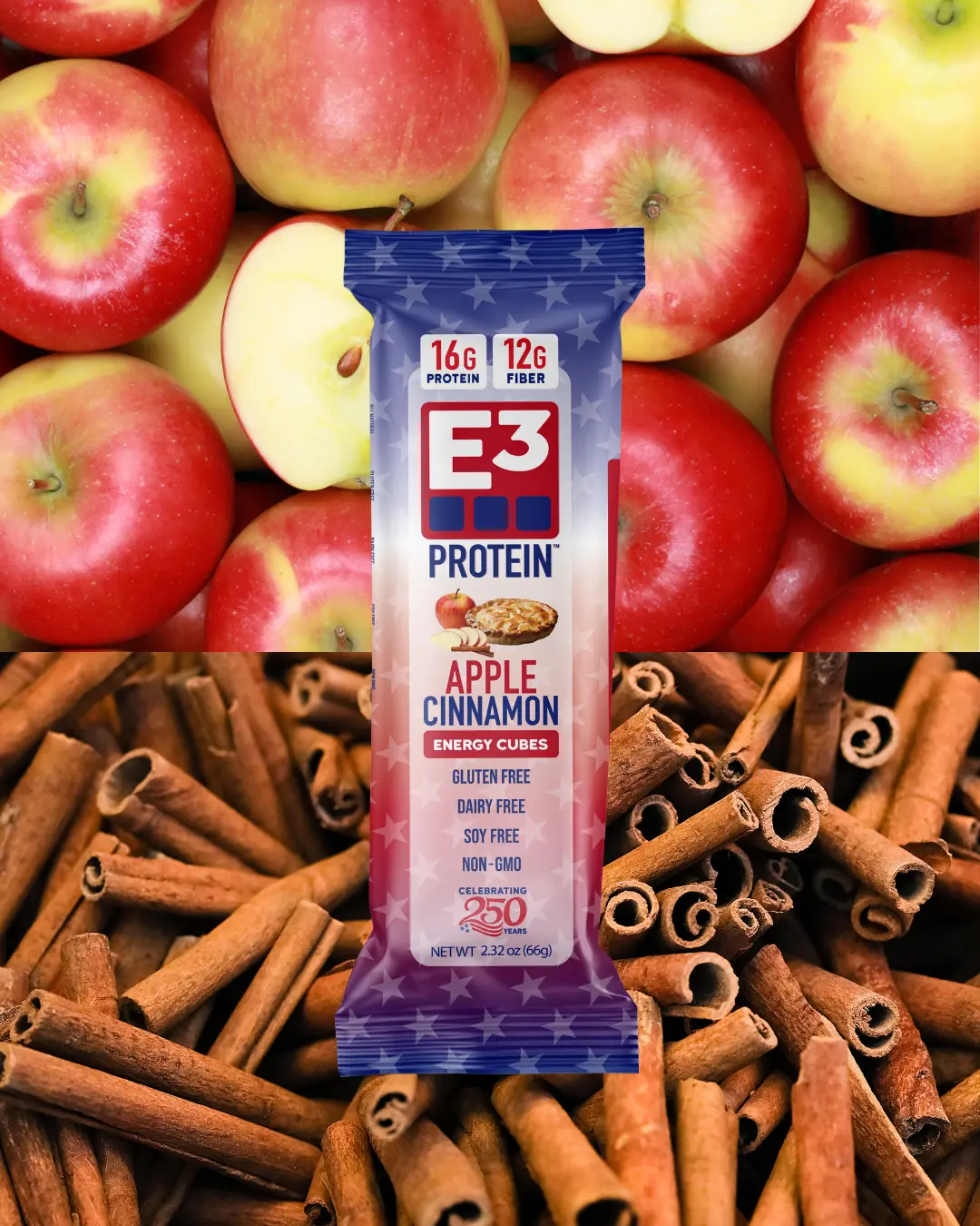 Apple Cinnamon E3 Energy Cubes | High-Fiber, All-Natural Protein Bars (12 bars)