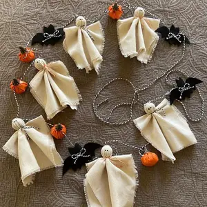 Spooky Halloween Pumpkin Banner with Witch Hat Accents, Durable Polyester Material, No Power Needed for Party Decorations, White