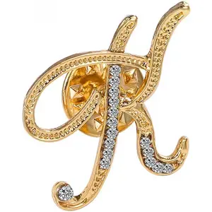 Unisex Initial Letters Brooch Pin - Shiny Stones Alphabet Lapel Pin, Gold A-Z Personalized Tie Tack Collar Clip, Small Daily Fashion Jewelry Accessory Gift,summervibes