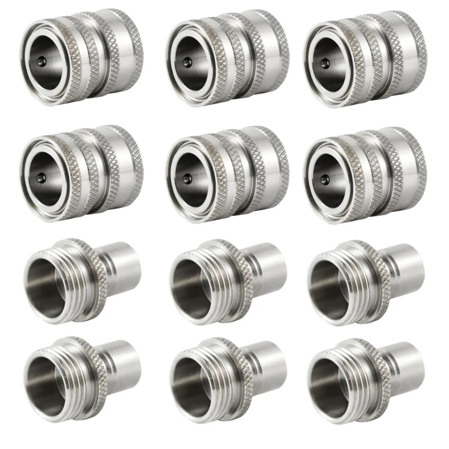 12/8/4PCS Garden Hose Quick Connect Solid Stainless Steel Water Hose Connectors Garden Hose Disconnect 3/4 inch GHT - Thread Easy Fittings No-Leak Water Hose Male Female Value