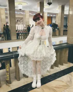 RETRO STAGE Women's Formal White 1980s Gigot-Long Sleeve Victorian Lace Dress with Victorian Elegance, Spandex Fabric, Gothic Womenswear