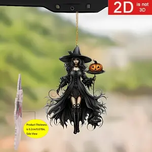 Charming Witch Acrylic Pendant - Versatile 2D Charm Hanging for Car Rearview Mirror, Bag and Keychain | Ideal Couple Gift | No Batteries Required | Perfect for Halloween Decoration | Car Hanging Ornament
