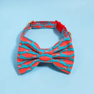 Handmade Swedish Fish Cat Collar with Attached Bow Tie | Breakaway Safety Buckle