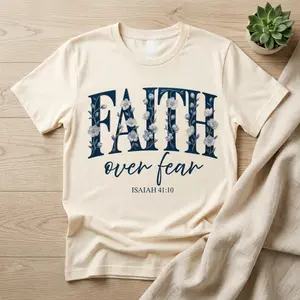 Faith Over Feal Blue Floral Faith Design - DTF Transfer - Direct to Film Transfer - THIS IS NOT A T-Shirt or Digital Product