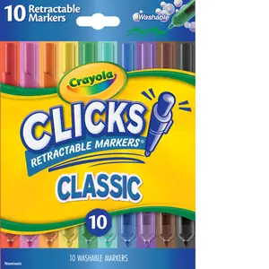 Crayola Clicks Retractable Tip Markers (10ct), Washable Cone Tip Art Marker Set, Easter Basket Stuffer Essentials, Easter Craft Supplies for Coloring Books, Ages 3+