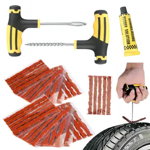58PCS Car Tire Repair Tool Kit Heavy Duty Flat Tire Repair Kits  For Car Truck Motorcycle Home Plug Patch(2PCS T Handle With 55PCS Strings,1Glue )