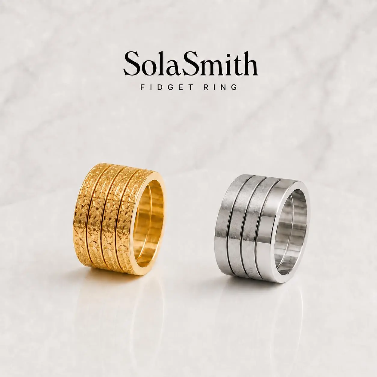 Gold-Tone Stainless Steel 4-Band Thumb Ring - Layered Rotating Statement Ring with Engraved Details