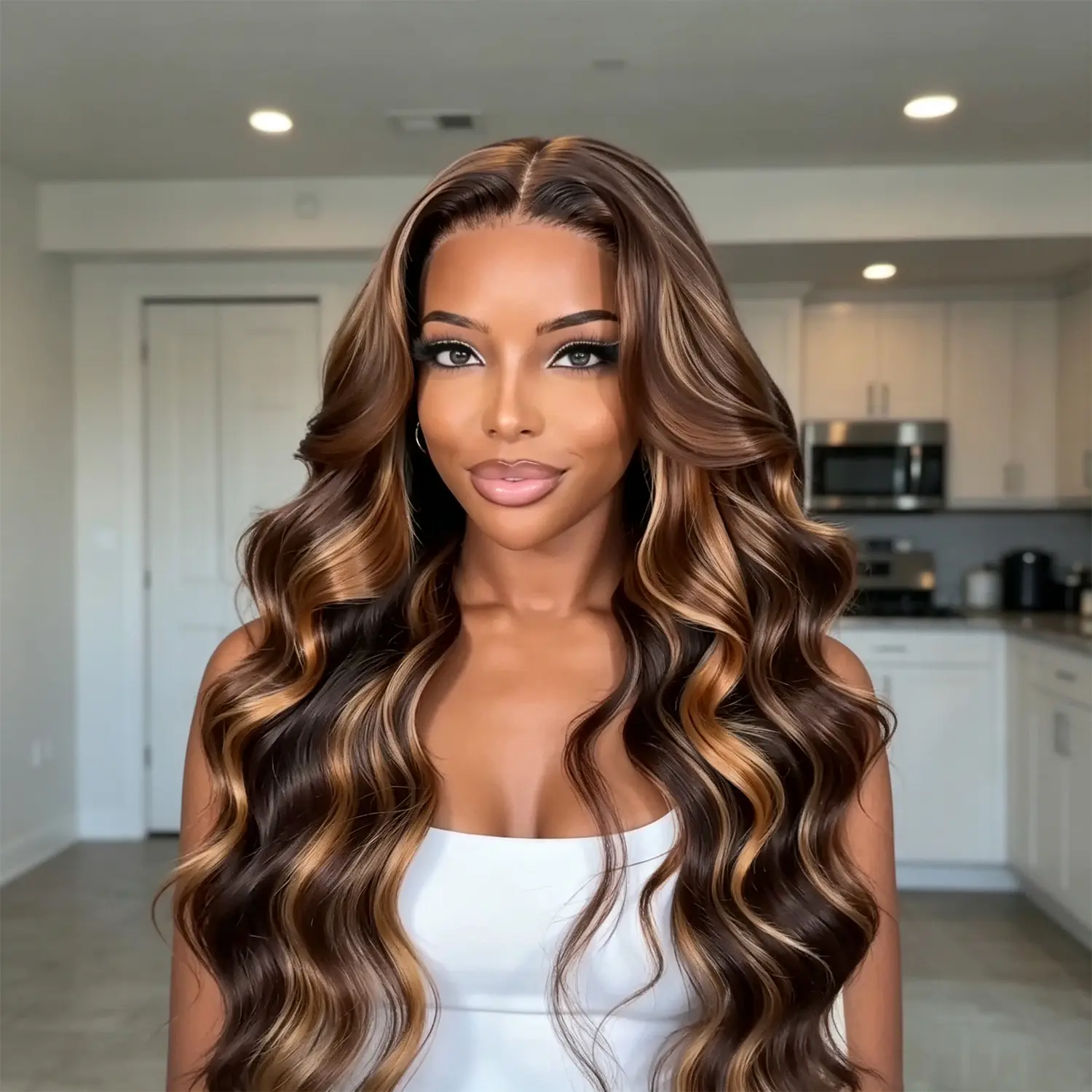 【$129.99 26inch for lblbzizi Hair Followers】Highlight Ombre Lace Front Wig Human Hair 13X4 HD Transparent Lace Front Pre Everything Drawstring Wigs Glueless Honey Blonde P4/30 Body Wave Human Hair Pre Cut Lace Pre Plucked Bleached Knots 220% Density Wig