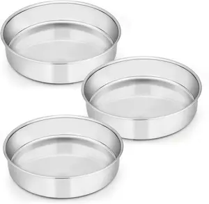 E-Far 8 Inch Cake Pan Set of 3, Stainless Steel round Layer Cake Baking Pans, Non-Toxic & Healthy, Mirror Finish & Dishwasher Safe E-far
