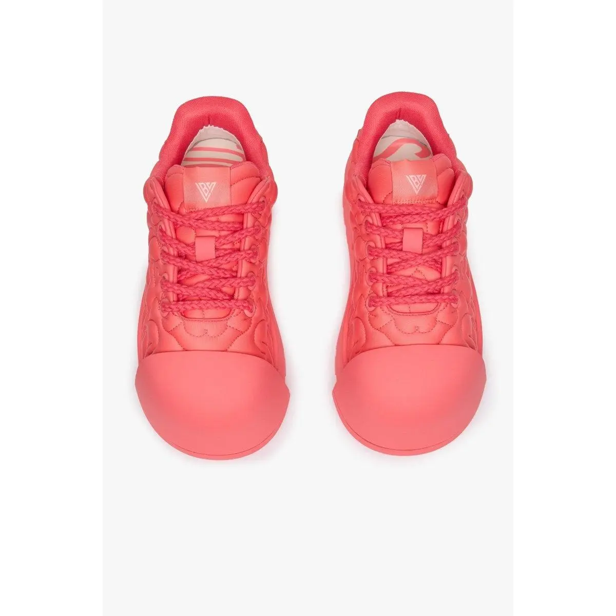 Men's Oversized Sneaker in Deep Sea Coral, Neoprene Lace-Up Trainer with Padded Embroidery, Bold Architectural Design Footwear, Walking Shoes, Closed, Soft, Casual, Shoe Bag Included, Breathable, Calf Skin, Inspirational Graphic, Mesh, Paint Dipped Tips,,