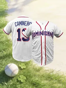 2026 Dominican #13 Baseball Jersey,V Neck Embroidered Short Sleeve Baseball Shirt, Breathable Unisex Sports Top for Outdoor All Seasons