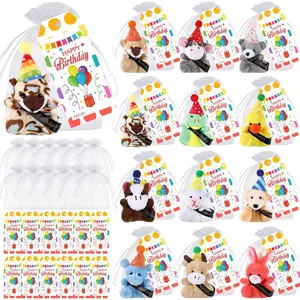 12/24 Sets Mini Plush Animal Stuffed for Birthday Party Favors Students Classroom Birthday Gift Exchange Party Goodie Bags Birthday Gift Bags with Tags Festival Decor