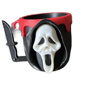 Ice Cream Pint Holder with 3D Scary Face Design Red Drip Detailing for Halloween Gifts & Spooky Kitchen Decor