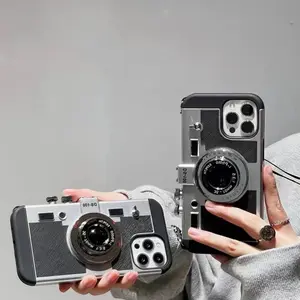 Simulated 3D Vintage Camera Phone Case Cover for iPhone 16 15 14 Plus 13 12 11 Pro Max XS XSMAX with Strap Lanyard Protective Case Cellphone Smartphone Protection