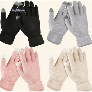 4 Pairs Women's Thermal Fleece Lined Gloves Cold Warm Winter Touch Screen Gloves Winter Warm Gloves Korean Style Gloves Velvet Thickened Cycling Gloves Elastic Cuffs Suitable for Skiing, Going Out, Outdoor