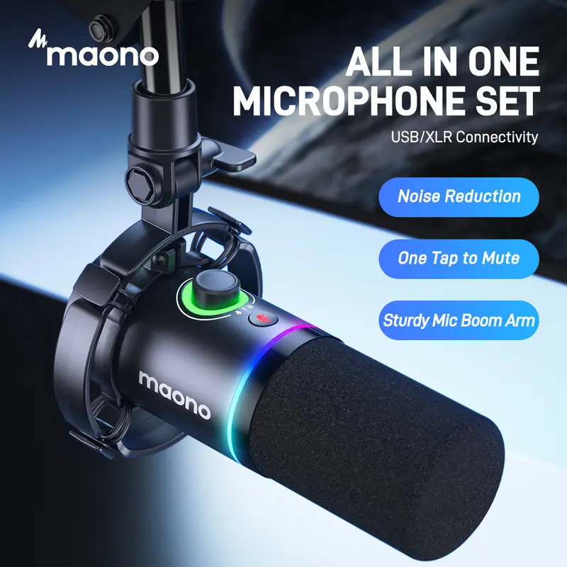 Maono PD200X Wired Adjustable Dynamic RGB Gaming Microphone for Gamers - Dual USB Type A/XLR Connect, Shock Mount, Mute Button, Noise Reduction, 0 Latency, Volume Control, 1.23 lbs, Box, Compatible with Computer, Mac, Smartphone, PS5, Audio Interface