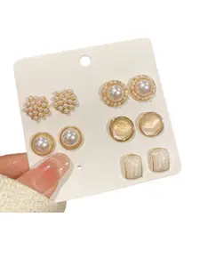 5 Pairs Vintage Elegant Stud Earrings, Ear Studs for Women, Silver Plated Post, Casual Ethnic Pattern, All Seasons, Perfect Gift