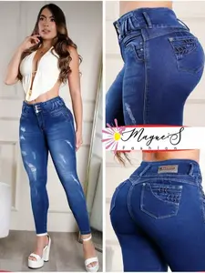 8441-Push Up Colombian Jean High Waist Distressed Denim Jeans for Women