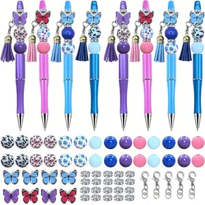 72pcs Butterfly Ball Pen Set, Including 8 Fountain Pens, 24 Wooden Beads, 24 Spacer Beads, 8 Tassels, And 8 Lobster Clasps, DIY Black Ink Ballpoint Pen, Suitable For Offices And Schools Back To School