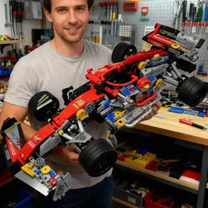 High-Difficulty Building Blocks Racing Car Model, Half-Mechanical Style Toy Car, Adult Puzzle Gift, Christmas Present, New Year Gift