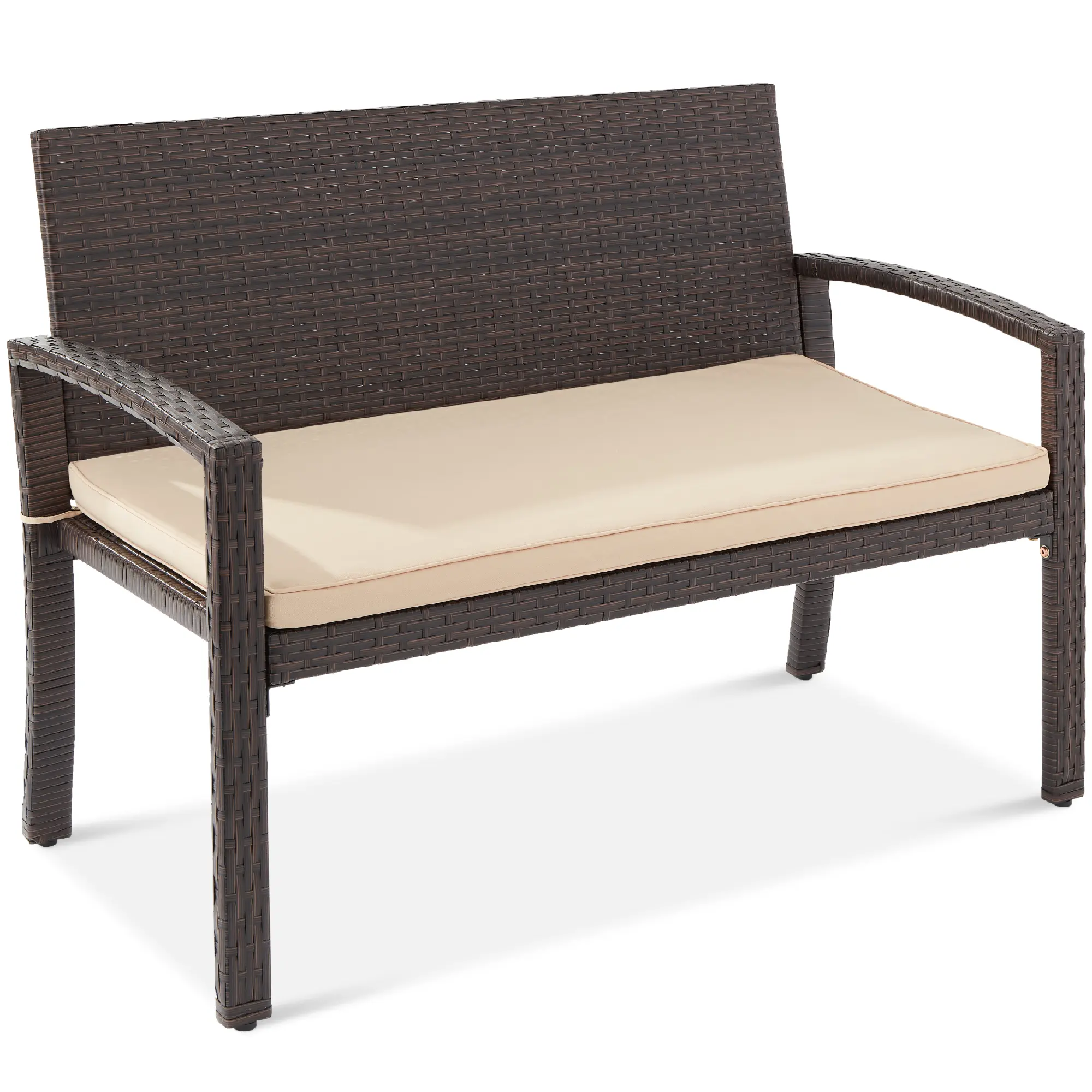 Best Choice Products 2-Person Outdoor Wicker Bench Garden Patio Porch Furniture w/ 700lb Capacity, Cushion
